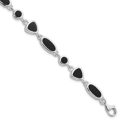 925 Sterling Silver Rhodium-plated Onyx Bracelet 8 inch