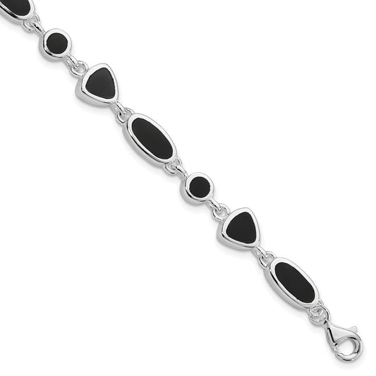 925 Sterling Silver Rhodium-plated Onyx Bracelet 8 inch