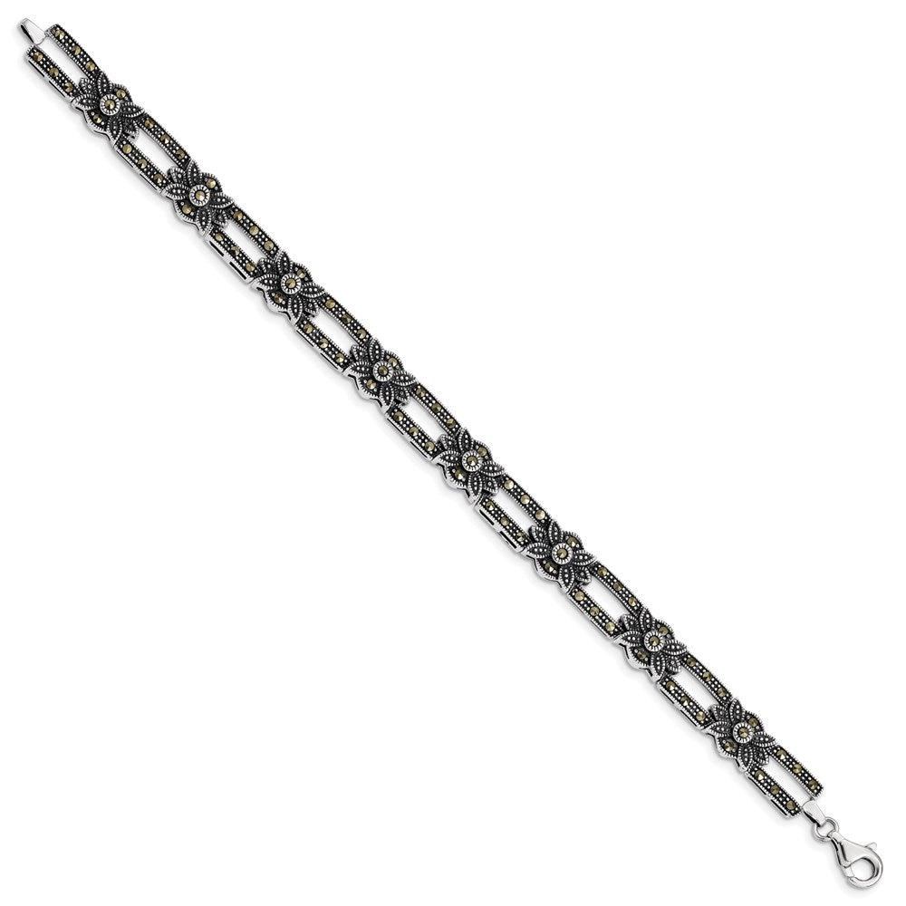 925 Sterling Silver Rhodium-plated Marcasite Bracelet 7.5 inch