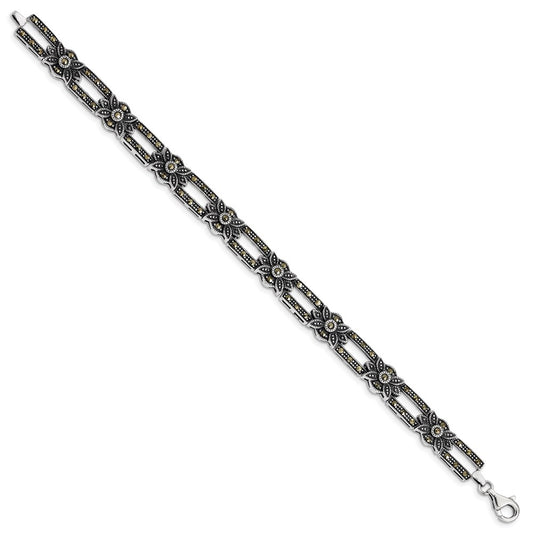 925 Sterling Silver Rhodium-plated Marcasite Bracelet 7.5 inch