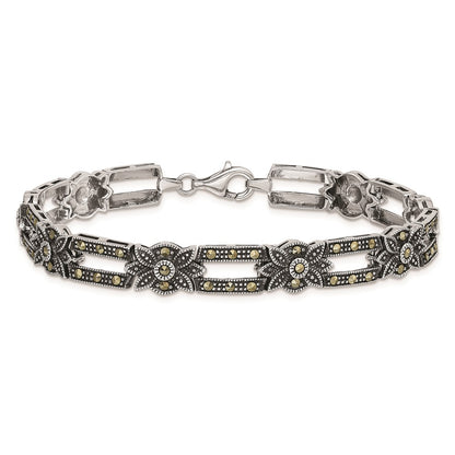 925 Sterling Silver Rhodium-plated Marcasite Bracelet 7.5 inch
