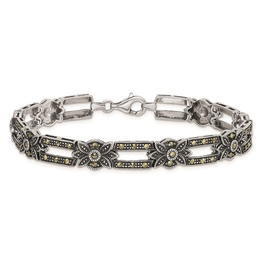 925 Sterling Silver Rhodium-plated Marcasite Bracelet 7.5 inch