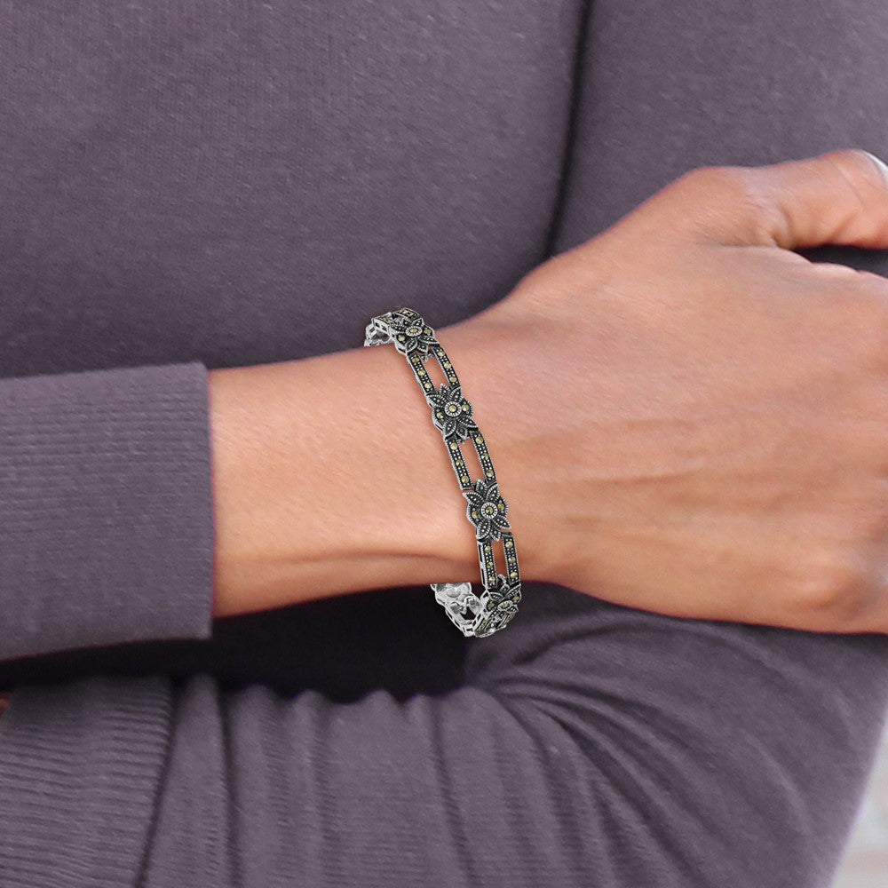 925 Sterling Silver Rhodium-plated Marcasite Bracelet 7.5 inch