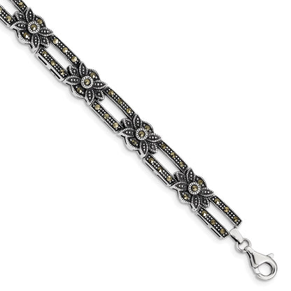 925 Sterling Silver Rhodium-plated Marcasite Bracelet 7.5 inch