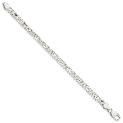 925 Sterling Silver Polished Back/Satin D/C Front Fancy Byzantine Bangle Bracelet 8 inch