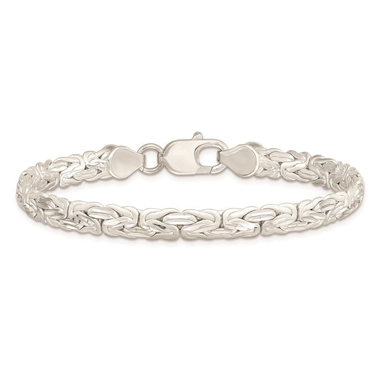 925 Sterling Silver Polished Back/Satin D/C Front Fancy Byzantine Bangle Bracelet 8 inch