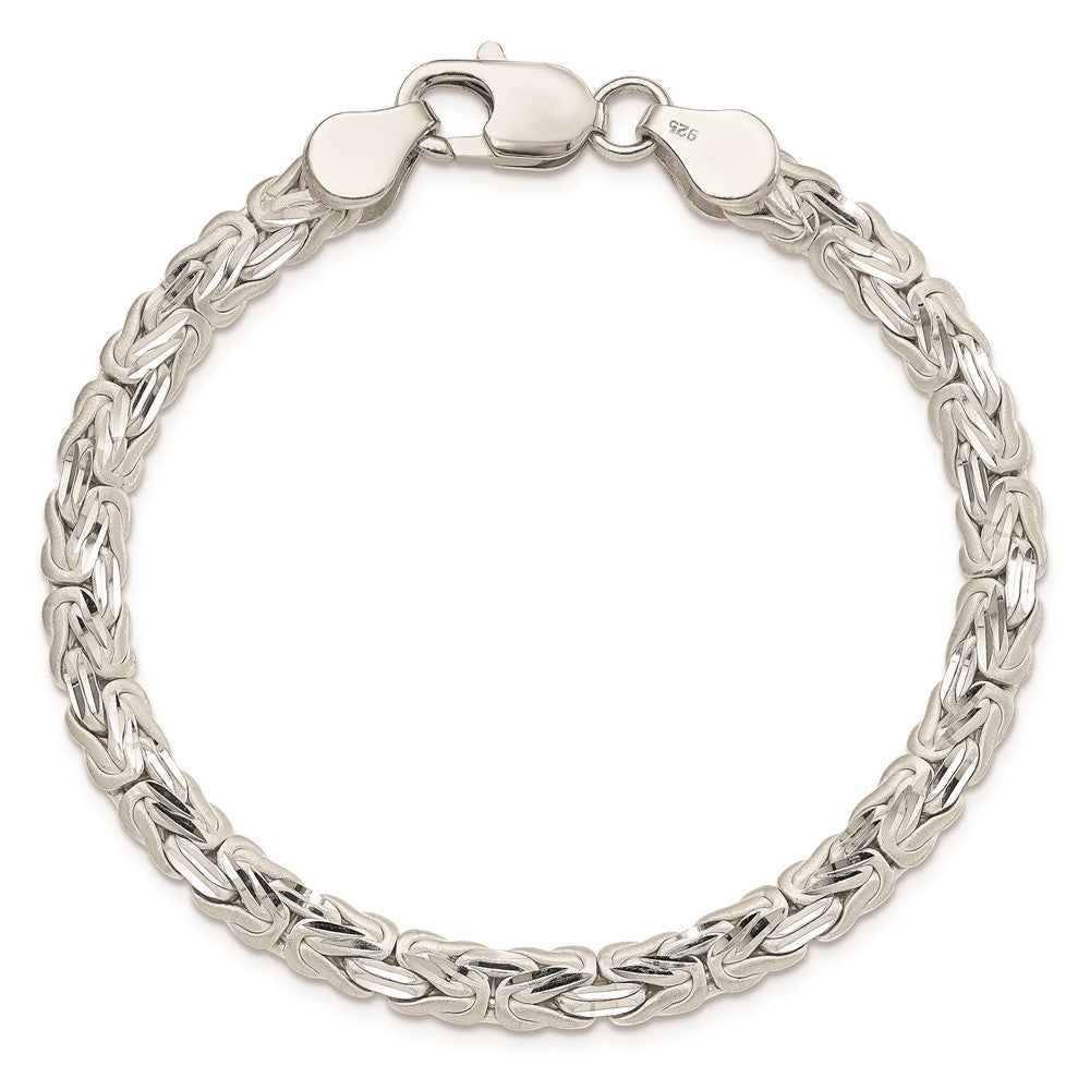 925 Sterling Silver Polished Back/Satin D/C Front Fancy Byzantine Bangle Bracelet 8 inch