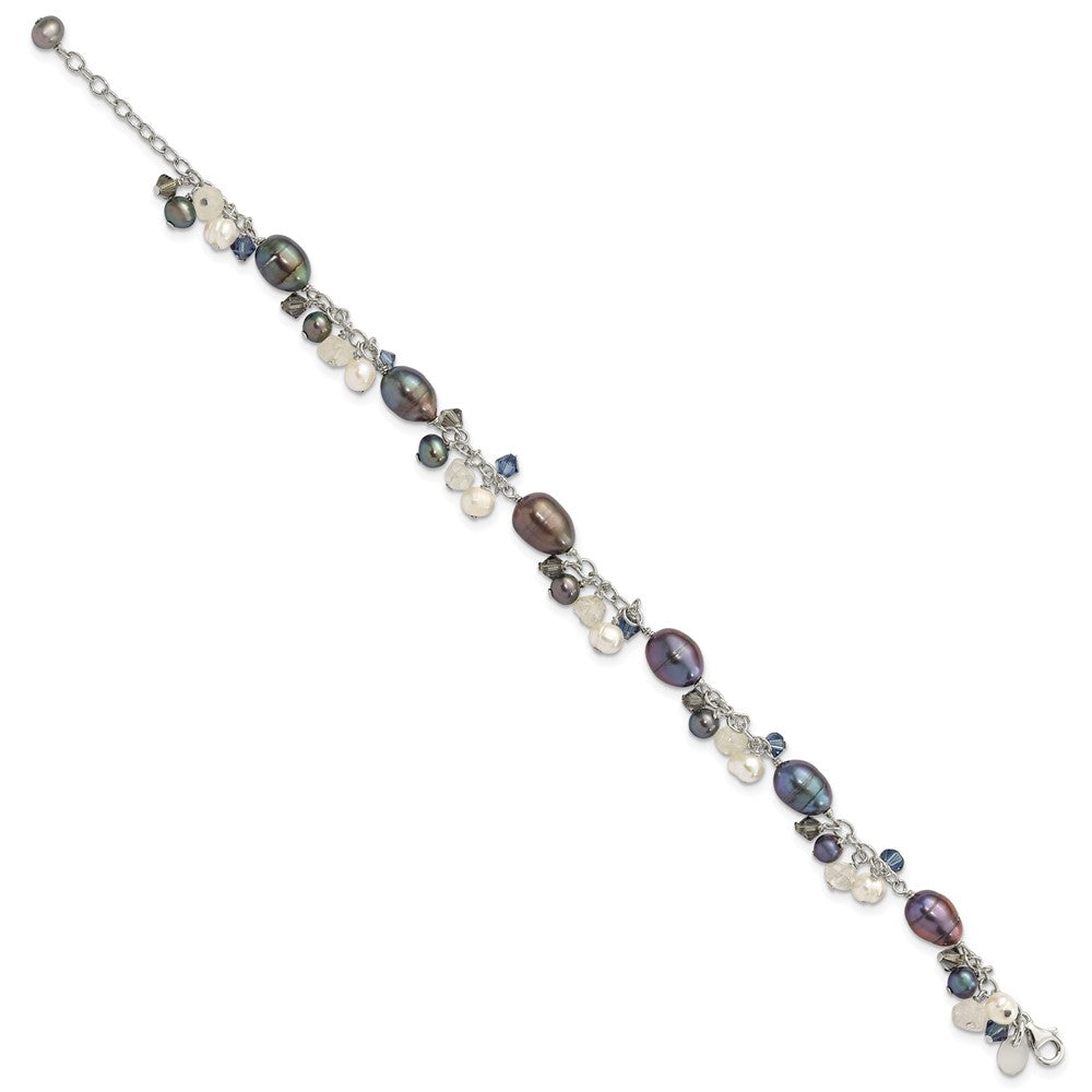 925 Sterling Silver Crystal Freshwater Cultured Pearl Bracelet 8 Inch