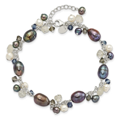 925 Sterling Silver Crystal Freshwater Cultured Pearl Bracelet 8 Inch