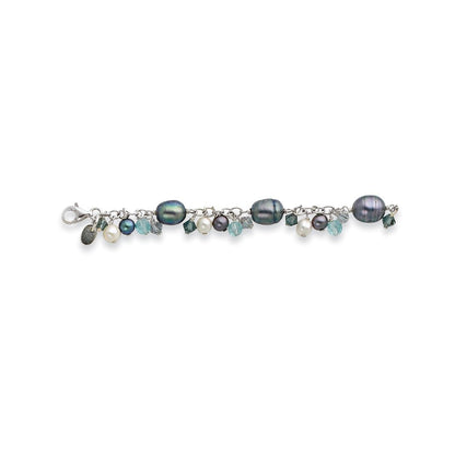 925 Sterling Silver Crystal Freshwater Cultured Pearl Bracelet 8 Inch