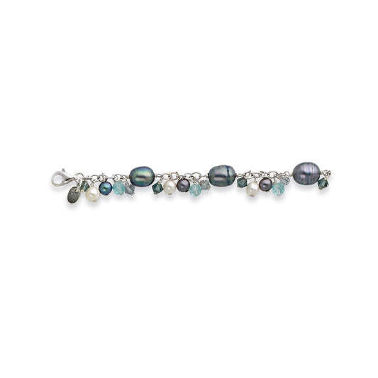 925 Sterling Silver Crystal Freshwater Cultured Pearl Bracelet 8 Inch