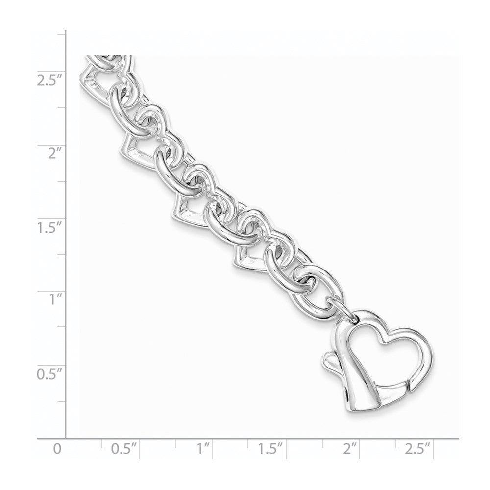 925 Sterling Silver 11mm Polished Fancy Heart Link Bracelet 7.5 inch