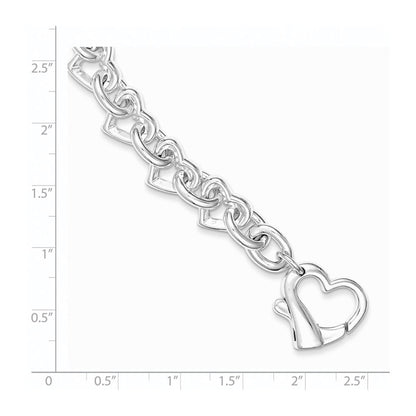 925 Sterling Silver 11mm Polished Fancy Heart Link Bracelet 7.5 inch