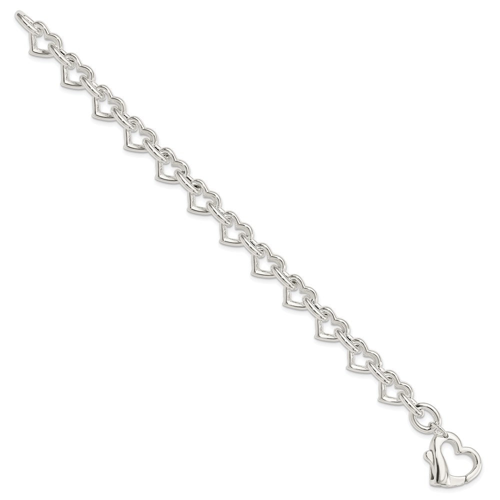 925 Sterling Silver 11mm Polished Fancy Heart Link Bracelet 7.5 inch