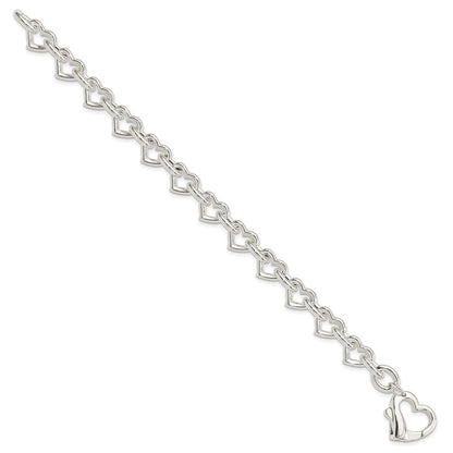 925 Sterling Silver 11mm Polished Fancy Heart Link Bracelet 7.5 inch