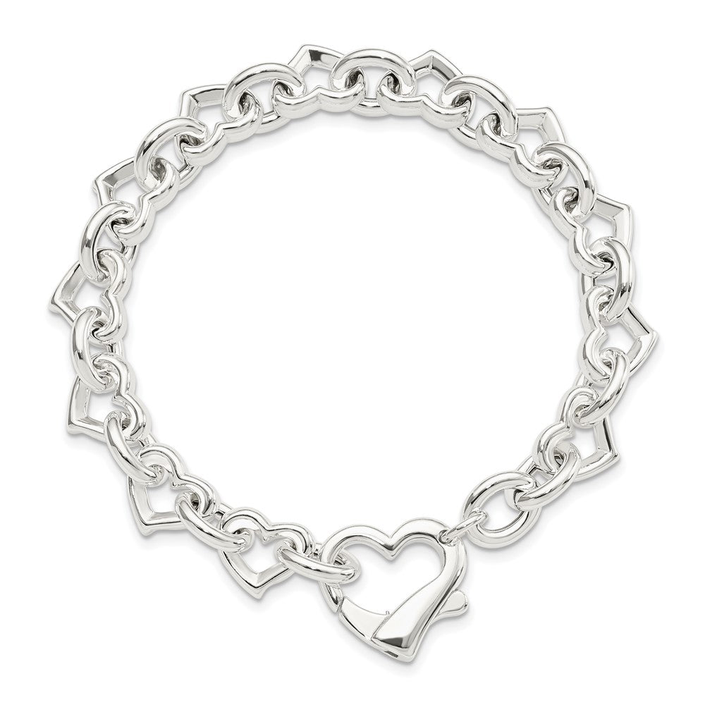 925 Sterling Silver 11mm Polished Fancy Heart Link Bracelet 7.5 inch