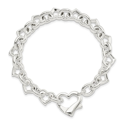 925 Sterling Silver 11mm Polished Fancy Heart Link Bracelet 7.5 inch