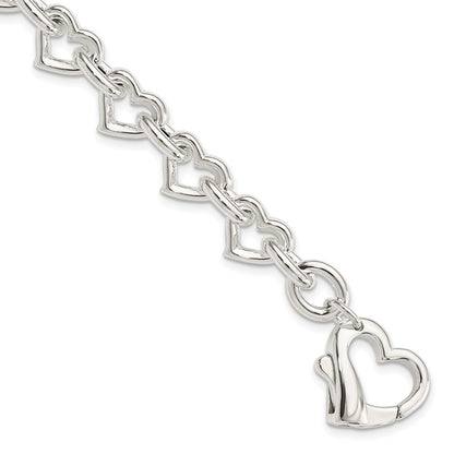 925 Sterling Silver 11mm Polished Fancy Heart Link Bracelet 7.5 inch