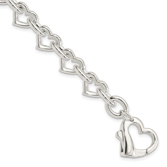 925 Sterling Silver 11mm Polished Fancy Heart Link Bracelet 7.5 inch