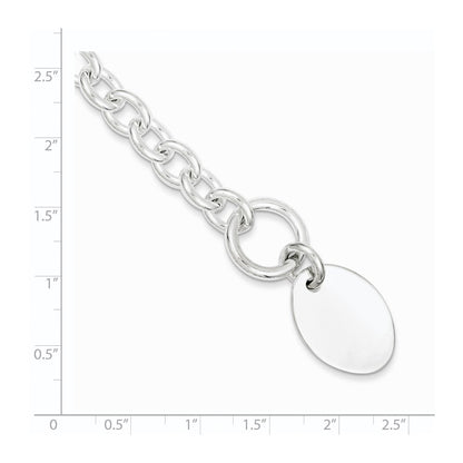 925 Sterling Silver 17mm Engraveable Oval Disc on Fancy Link Bracelet 7.5 inch