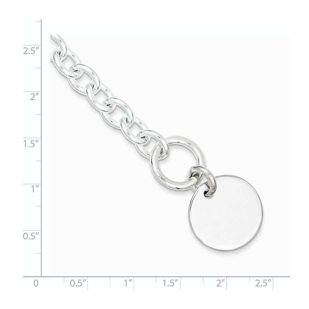 925 Sterling Silver 20mm Engraveable Circular Disc on Fancy Link Bracelet 7.5 inch