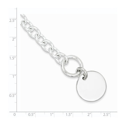 925 Sterling Silver 20mm Engraveable Circular Disc on Fancy Link Bracelet 7.5 inch