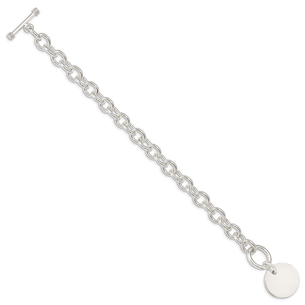 925 Sterling Silver 20mm Engraveable Circular Disc on Fancy Link Bracelet 7.5 inch