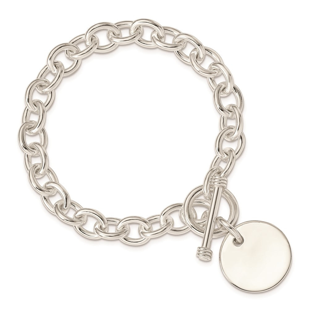 925 Sterling Silver 20mm Engraveable Circular Disc on Fancy Link Bracelet 7.5 inch
