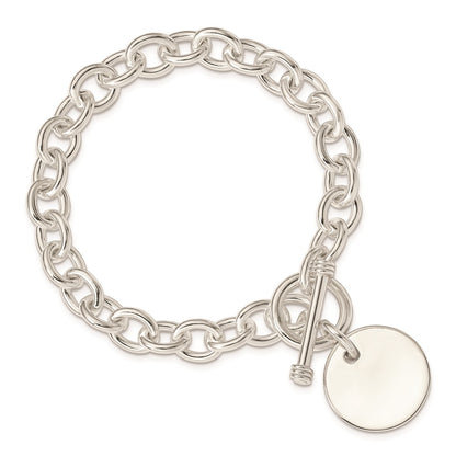 925 Sterling Silver 20mm Engraveable Circular Disc on Fancy Link Bracelet 7.5 inch
