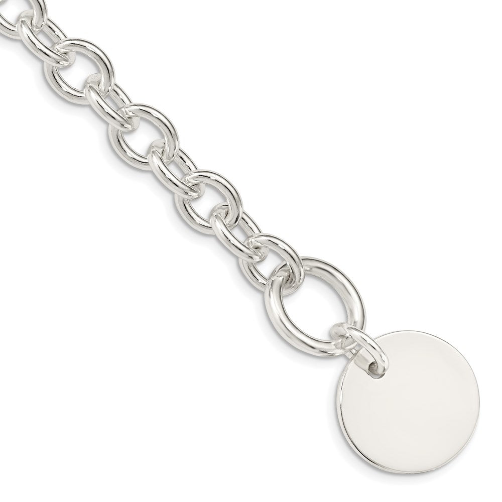 925 Sterling Silver 20mm Engraveable Circular Disc on Fancy Link Bracelet 7.5 inch