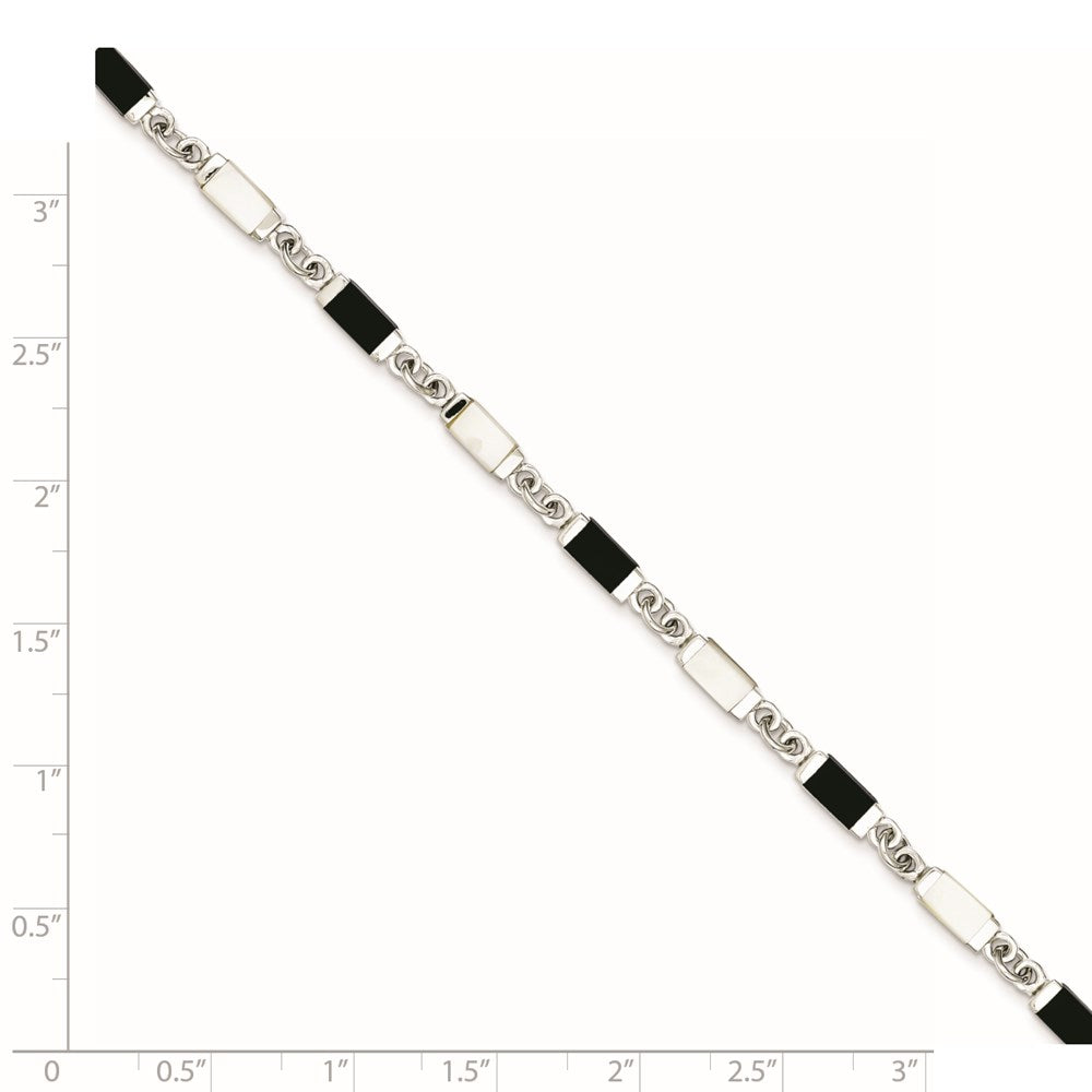 925 Sterling Silver Rhodium-plated 7in Onyx/Mother Of Pearl 7 inch Bracelet
