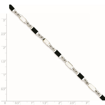 925 Sterling Silver Rhodium-plated 7in Onyx/Mother Of Pearl 7 inch Bracelet
