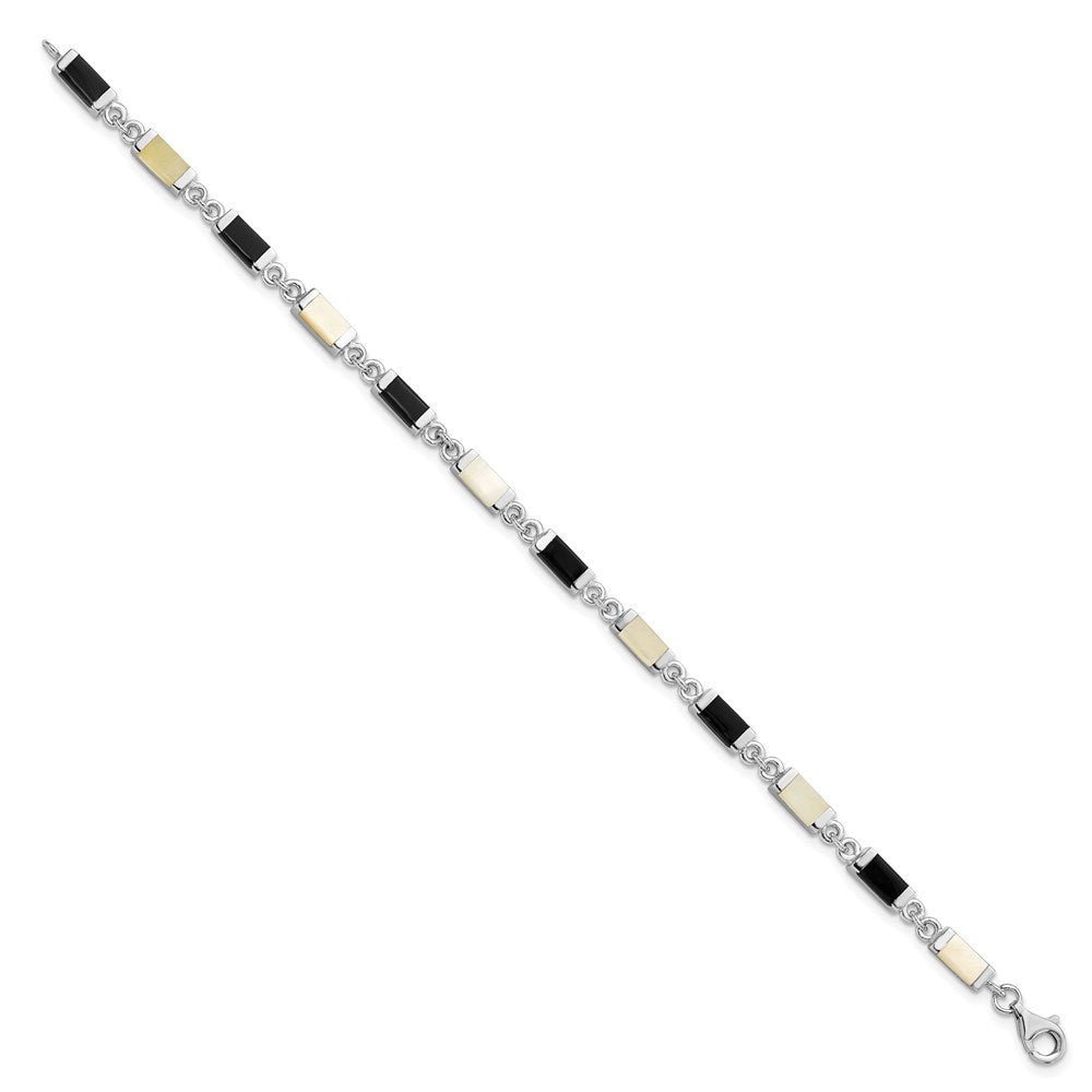 925 Sterling Silver Rhodium-plated 7in Onyx/Mother Of Pearl 7 inch Bracelet
