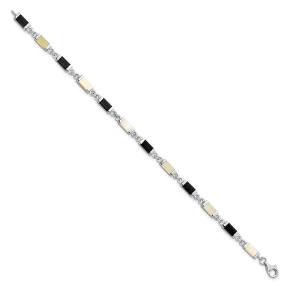 925 Sterling Silver Rhodium-plated 7in Onyx/Mother Of Pearl 7 inch Bracelet