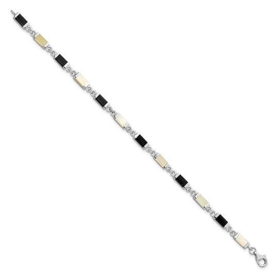 925 Sterling Silver Rhodium-plated 7in Onyx/Mother Of Pearl 7 inch Bracelet