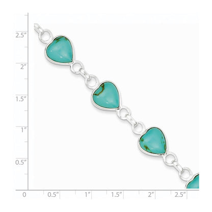 925 Sterling Silver Rhodium-plated Heart-shaped Turquoise Bracelet 7 inch