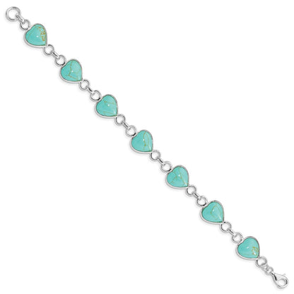 925 Sterling Silver Rhodium-plated Heart-shaped Turquoise Bracelet 7 inch