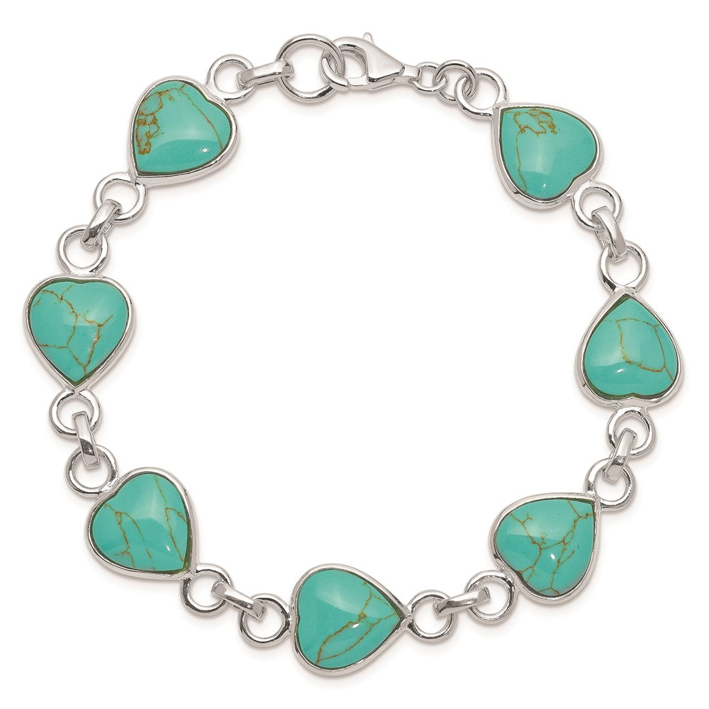 925 Sterling Silver Rhodium-plated Heart-shaped Turquoise Bracelet 7 inch