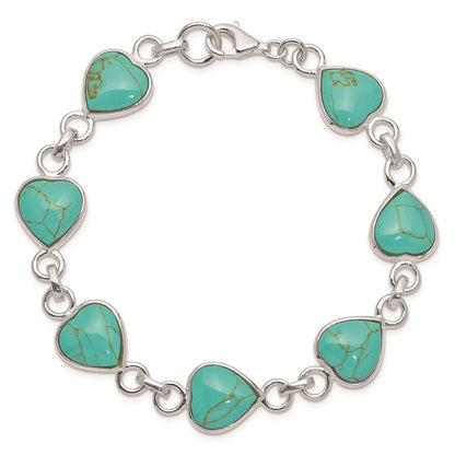 925 Sterling Silver Rhodium-plated Heart-shaped Turquoise Bracelet 7 inch