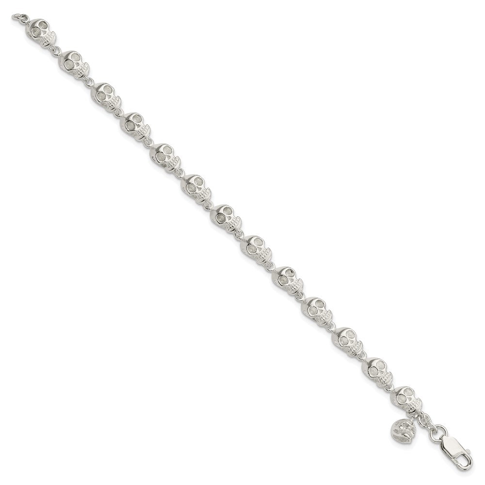 925 Sterling Silver 6mm Skull Bracelet 7 inch