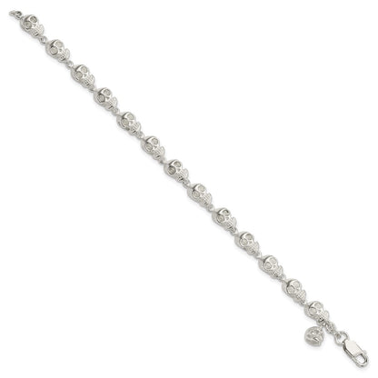 925 Sterling Silver 6mm Skull Bracelet 7 inch