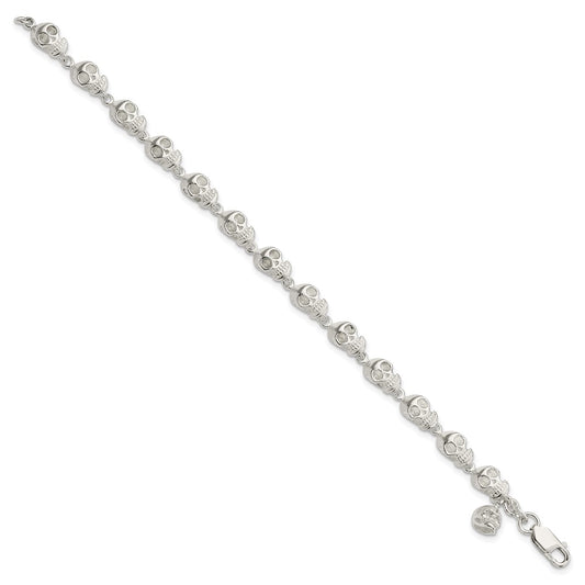 925 Sterling Silver 6mm Skull Bracelet 7 inch