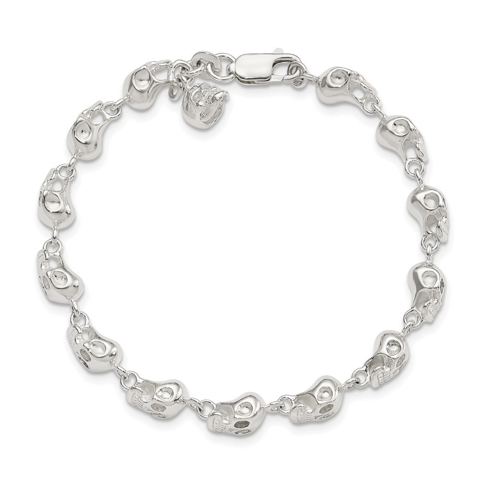925 Sterling Silver 6mm Skull Bracelet 7 inch