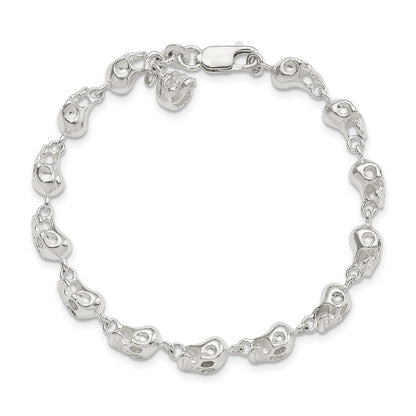925 Sterling Silver 6mm Skull Bracelet 7 inch