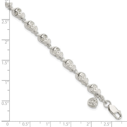 925 Sterling Silver 6mm Skull Bracelet 7 inch