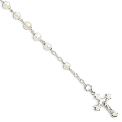 925 Sterling Silver and Freshwater Cultured Pearl Rosary 8.5 inch Bracelet