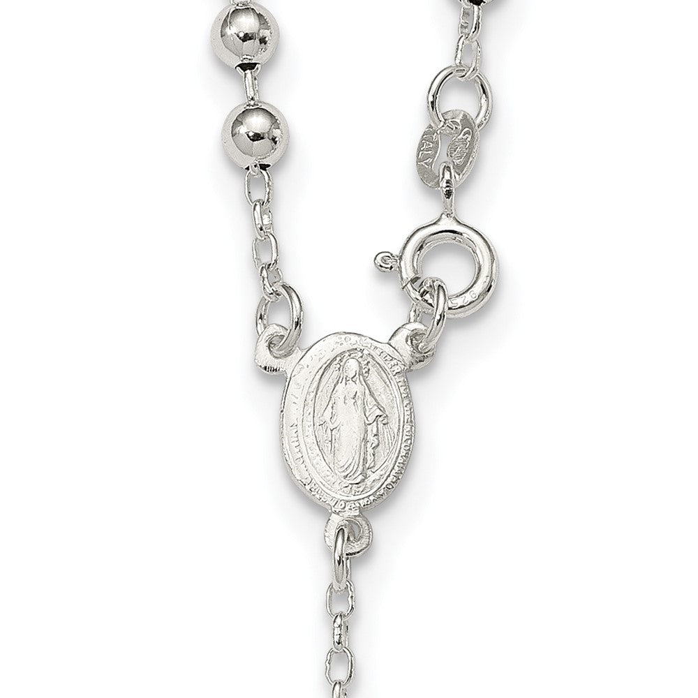 Sterling Silver Polished Bead Rosary Necklace 18"