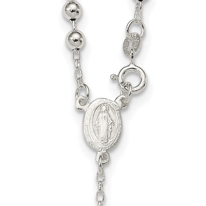 Sterling Silver Polished Bead Rosary Necklace 18"