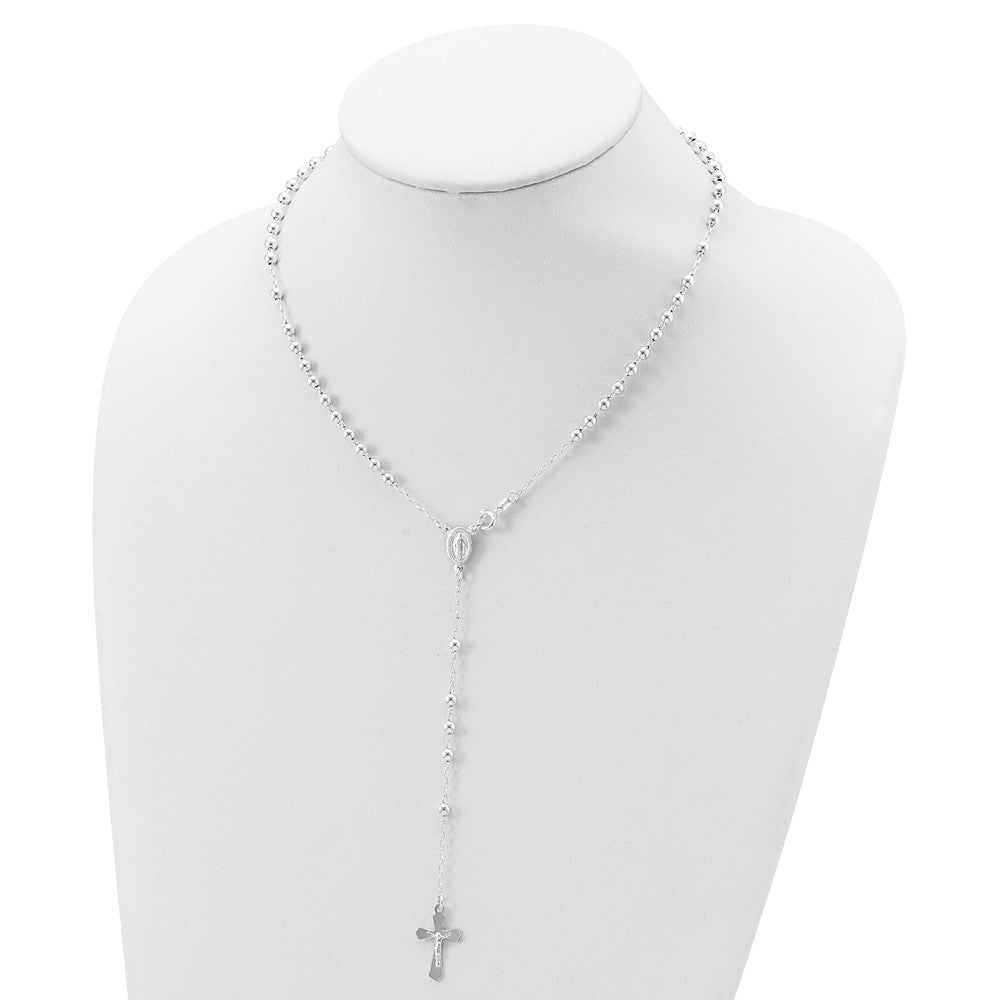 Sterling Silver Polished Bead Rosary Necklace 18"