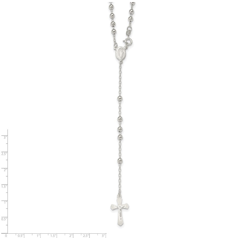 Sterling Silver Polished Bead Rosary Necklace 18"